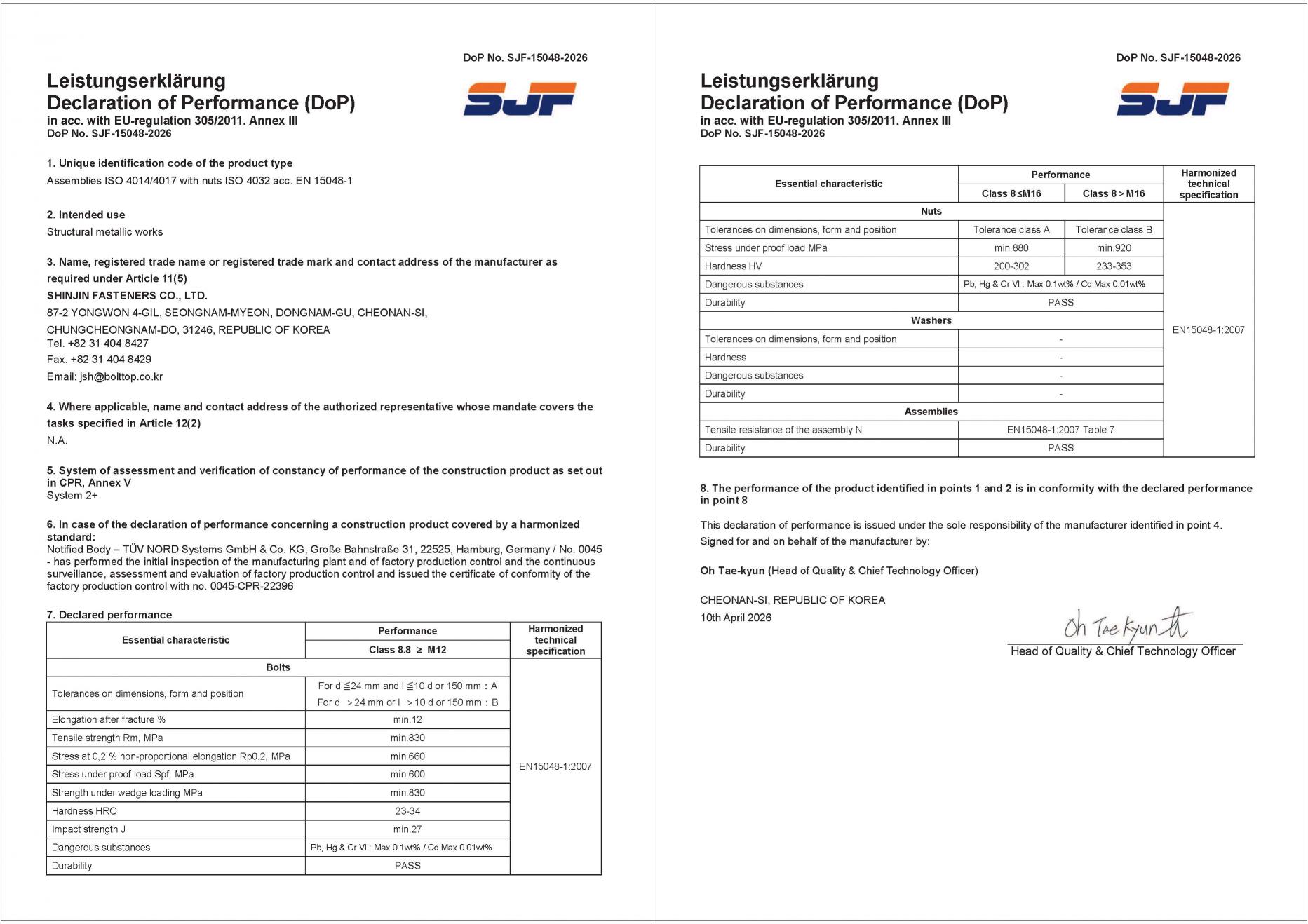 DoP No. SJF-15048-2026