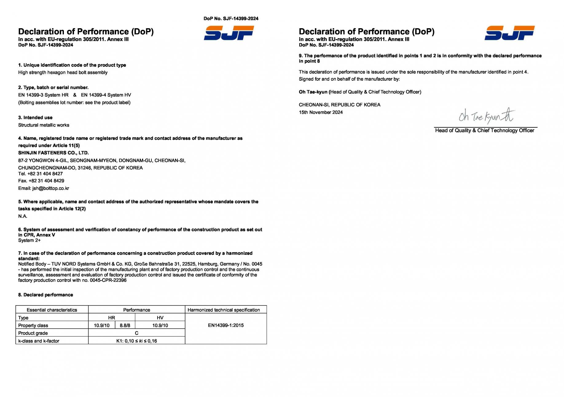 DoP No. SJF-14399-2024(15.11.2024)